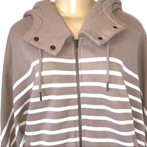 GAP Plush Tan Brown Striped Hooded Sweatshirt Jacket - Picture 3 of 7